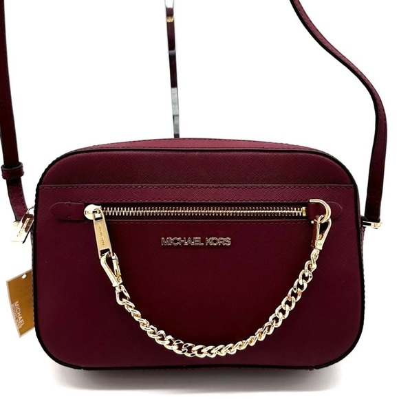 MICHAEL KORS LARGE EW ZIP CHAIN CROSSBODY BAG DARK CHERRY - Picture 1 of 11